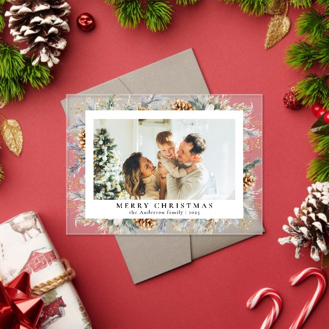 Elegant Botanical Foliage | Photo Christmas Card Acrylic Invitations (Insitu (Holiday))