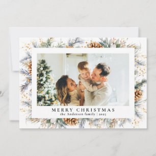 Elegant Botanical Foliage Photo Merry Christmas Holiday Card