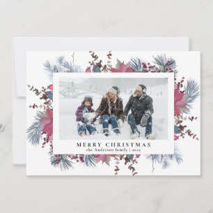 Elegant Botanical Foliage &  Poinsettia Christmas Holiday Card