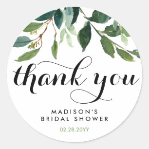 Elegant Botanical Foliage Thank You Bridal Shower Classic Round Sticker