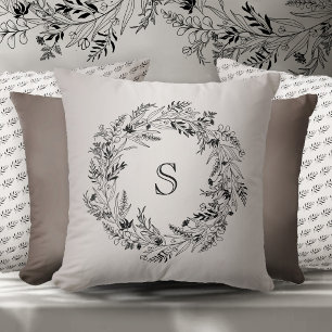 Elegant botanical foliage wreath letter S Cushion