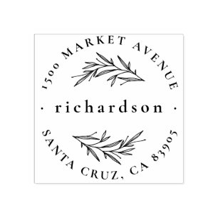 Elegant Botanical Formal Name Round Return Address Rubber Stamp