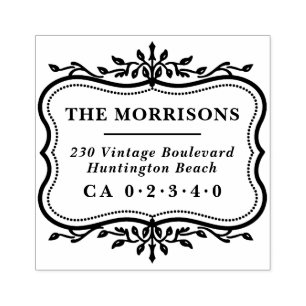 Elegant Botanical Frame Family Name Return Address Rubber Stamp