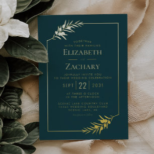 Elegant Botanical Frame Gold Emerald Green Wedding