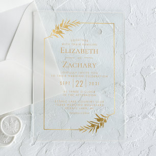 Elegant Botanical Frame Gold Wedding Acrylic Invitations