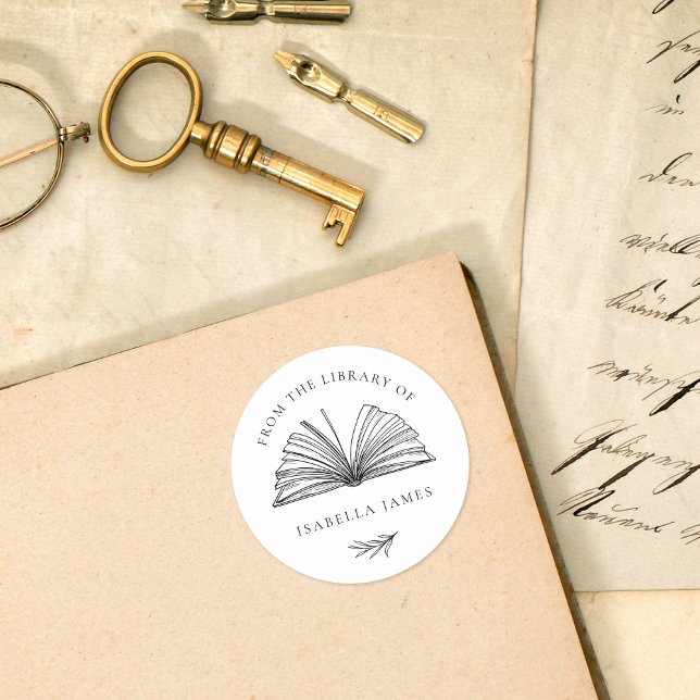 Elegant Botanical From The Library Of Custom Name Classic Round Sticker (Creator Uploaded)