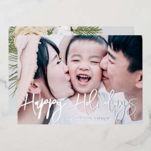 Elegant Botanical Full Photo Christmas Foil Holiday Card