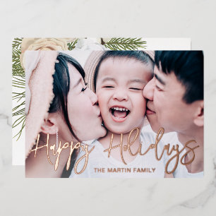 Elegant Botanical Full Photo Christmas Foil Holiday Card