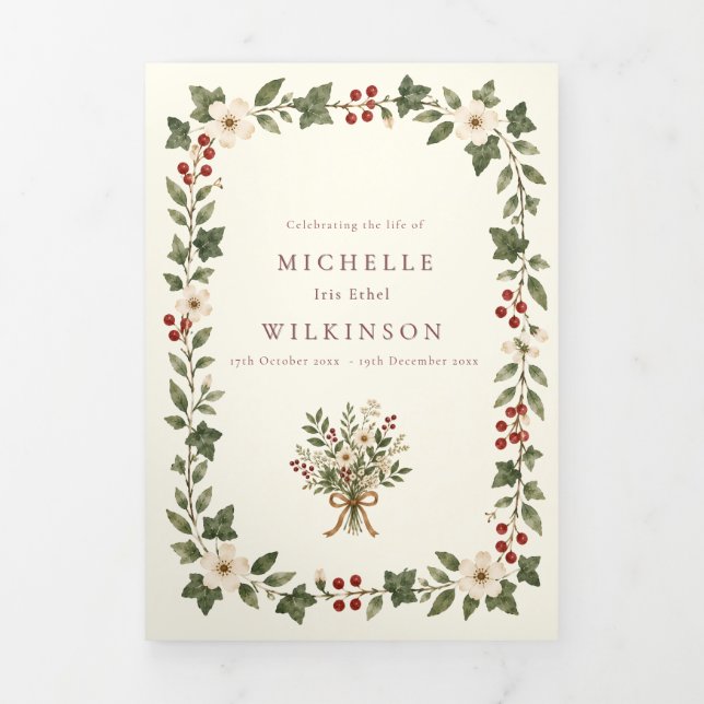 Elegant Botanical Funeral Program Tri-Fold Programme (Cover)