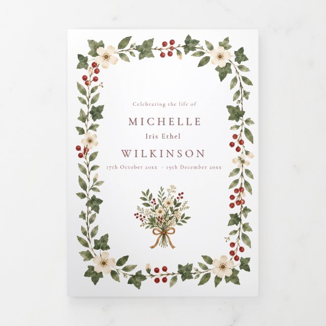 Elegant Botanical Funeral Program Tri-Fold Programme (Cover)