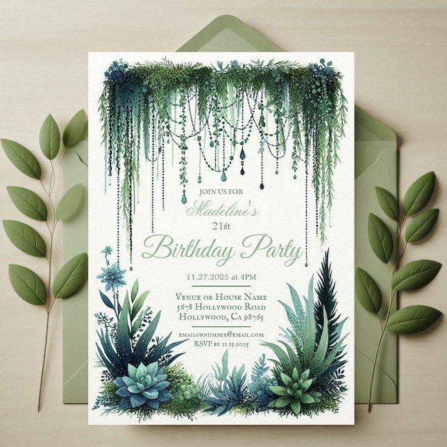 Elegant Botanical Garden Birthday Party  Invitation (Elegant Garden Forest Birthday Party Invitation | Elegant Enchanting Magical Plant Invite)