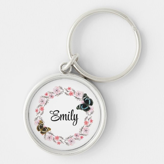 Elegant Botanical Garden Floral Pattern Key Ring (Front)