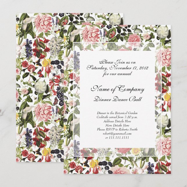 Elegant Botanical Garden Gala Dinner Spring Flower Invitation (Front/Back)