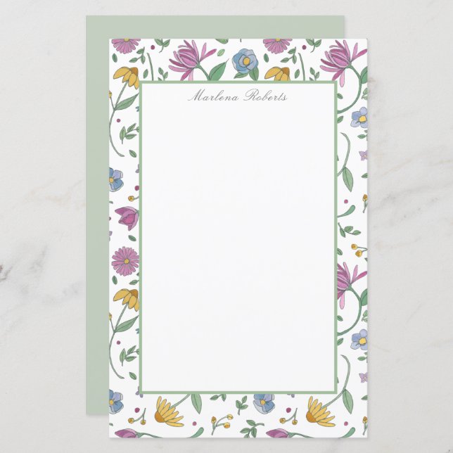 Elegant Botanical Garden Personalised Stationery (Front/Back)