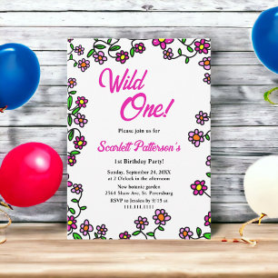 Elegant Botanical Garden Roses Floral 1st Birthday Invitation