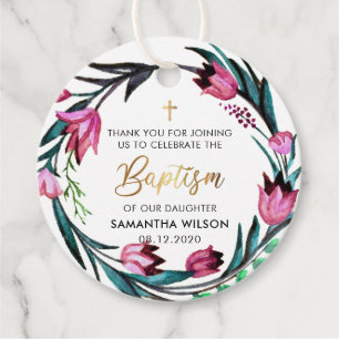 Elegant Botanical Girl Baptism Thank You Favour Tags