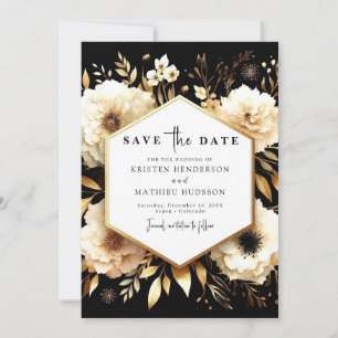 Elegant Botanical Gold and Black Wedding Save The Date