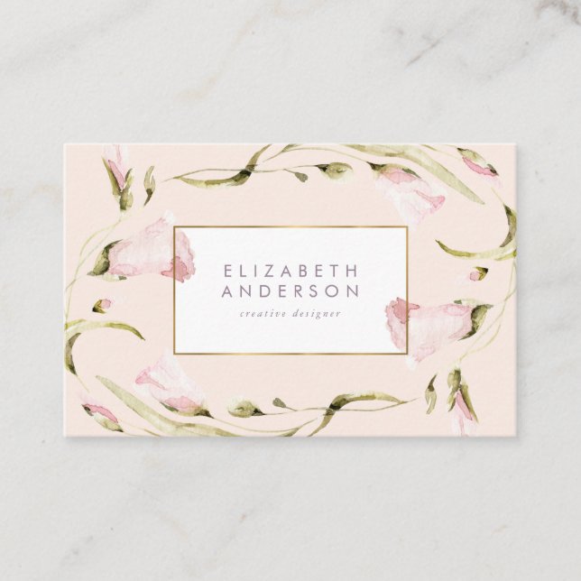 Elegant Botanical Gold Frame Floral Wildflower Business Card (Front)