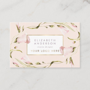 Elegant Botanical Gold Frame Wildflower Logo Business Card