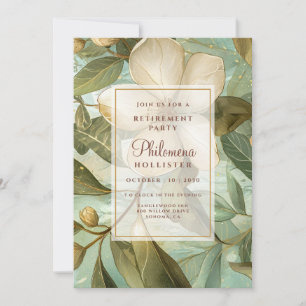 Elegant Botanical Gold Green Floral Retirement  Invitation
