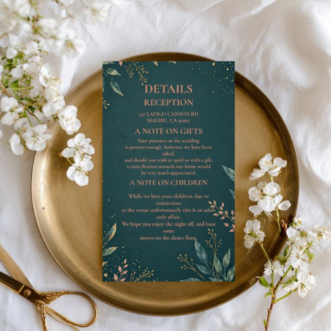 Elegant Botanical Gold Teal Enclosure Card (Creator Uploaded)