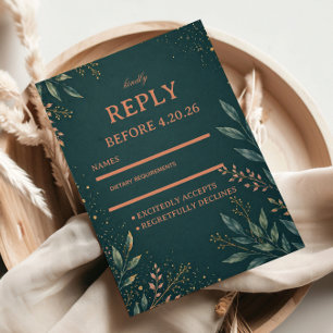 Elegant Botanical Gold Teal RSVP Card