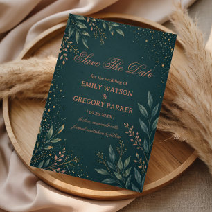 Elegant Botanical Gold Teal Save The Date