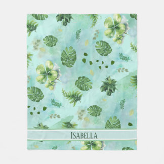 Elegant Botanical Gradient in Lush Green Fleece Blanket