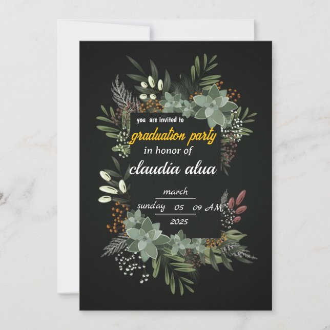 Elegant Botanical Graduation Party Invitation  (Front)