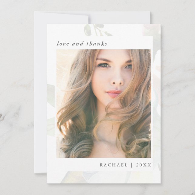 Elegant Botanical Graduation Photo Thank You (Front)