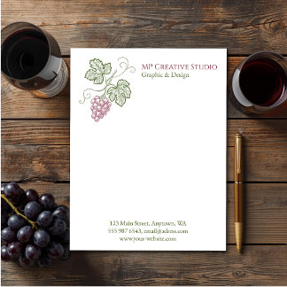 Elegant Botanical Grapevine Design Custom Letterhead