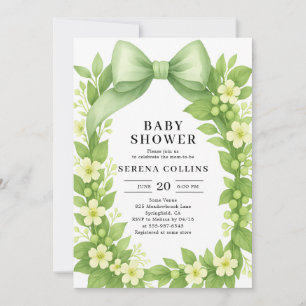 Elegant Botanical Green Bow Baby Shower Invitation