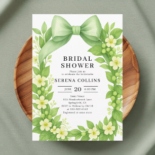 Elegant Botanical Green Bow Bridal Shower Invitation