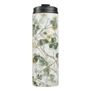 Elegant Botanical Green Clover Watercolor Thermal Tumbler