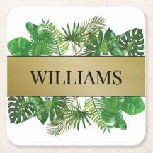 Elegant Botanical Green Faux Gold Palm Leaf