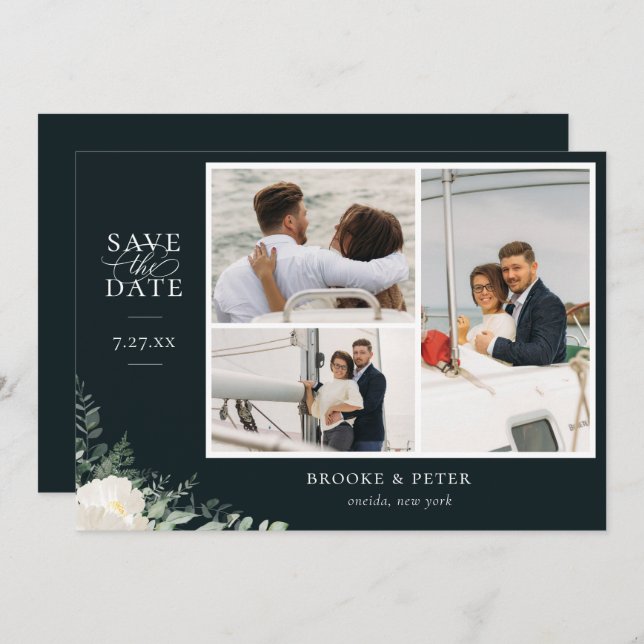 Elegant Botanical Green Flat Save The Date Photo (Front/Back)