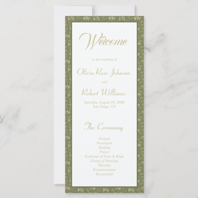 Elegant Botanical  Green Floral Wedding Program (Front)