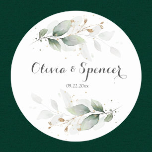 Elegant Botanical Green Gold Thank You Sticker
