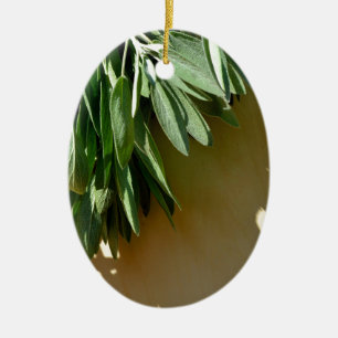 Elegant botanical green herbs leaves sage ceramic tree decoration