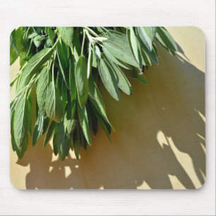 Elegant botanical green herbs leaves sage mouse mat