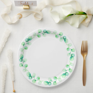 Elegant Botanical Green Leaves Wedding and Party Paper Plate