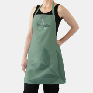 Elegant Botanical Green Monogram Apron