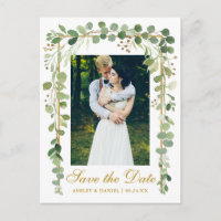 Elegant Botanical Green Photo Gold Save The Date