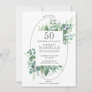 Elegant Botanical Greenery 50th Birthday  Invitation
