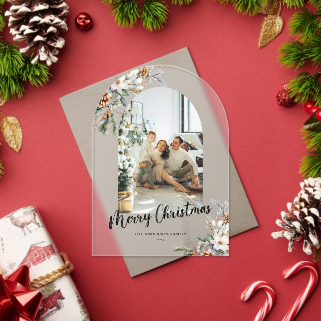 Elegant Botanical Greenery Arch Christmas Card Acrylic Invitations (Insitu (Holiday))