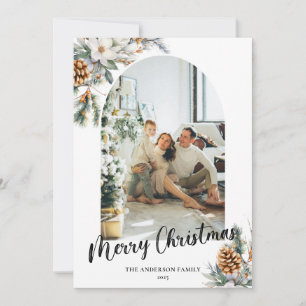 Elegant Botanical Greenery Arch & Photo Christmas Holiday Card