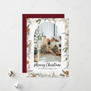 Elegant Botanical Greenery & Arch Red Christmas Holiday Card