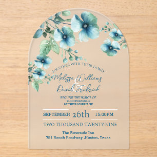 Elegant Botanical Greenery Blue Floral Wedding Acrylic Invitations