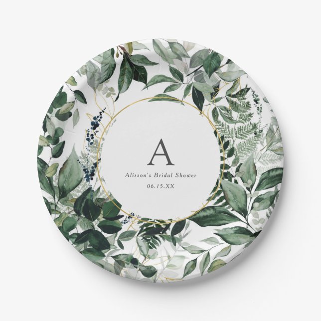 Elegant Botanical Greenery Bridal Brunch Paper Plate (Front)
