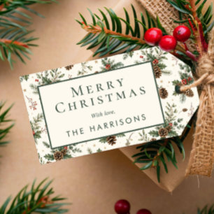 Elegant Botanical Greenery Christmas Holiday Gift Tags